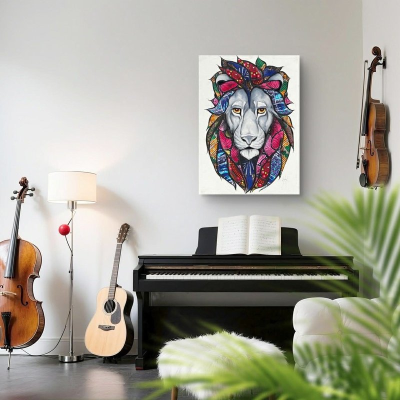 【V364 Kitenge 优雅狮王】坦桑尼亚手绘画作,挂画,居家装饰,礼物 - 海报/装饰画/版画 - 其他材质 
