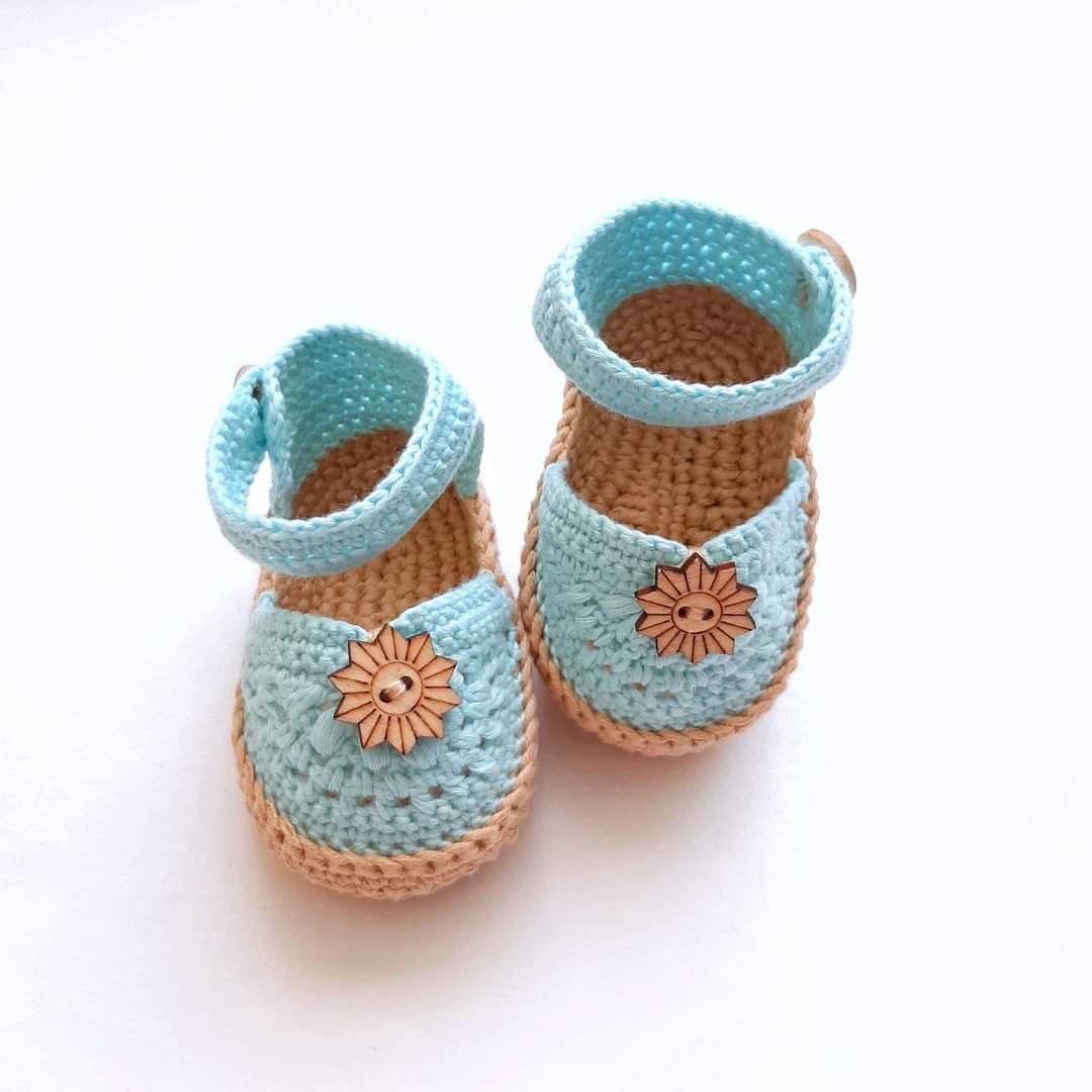 Baby organic cotton booties. Crochet sandals baby. - 童装鞋 - 棉 蓝色