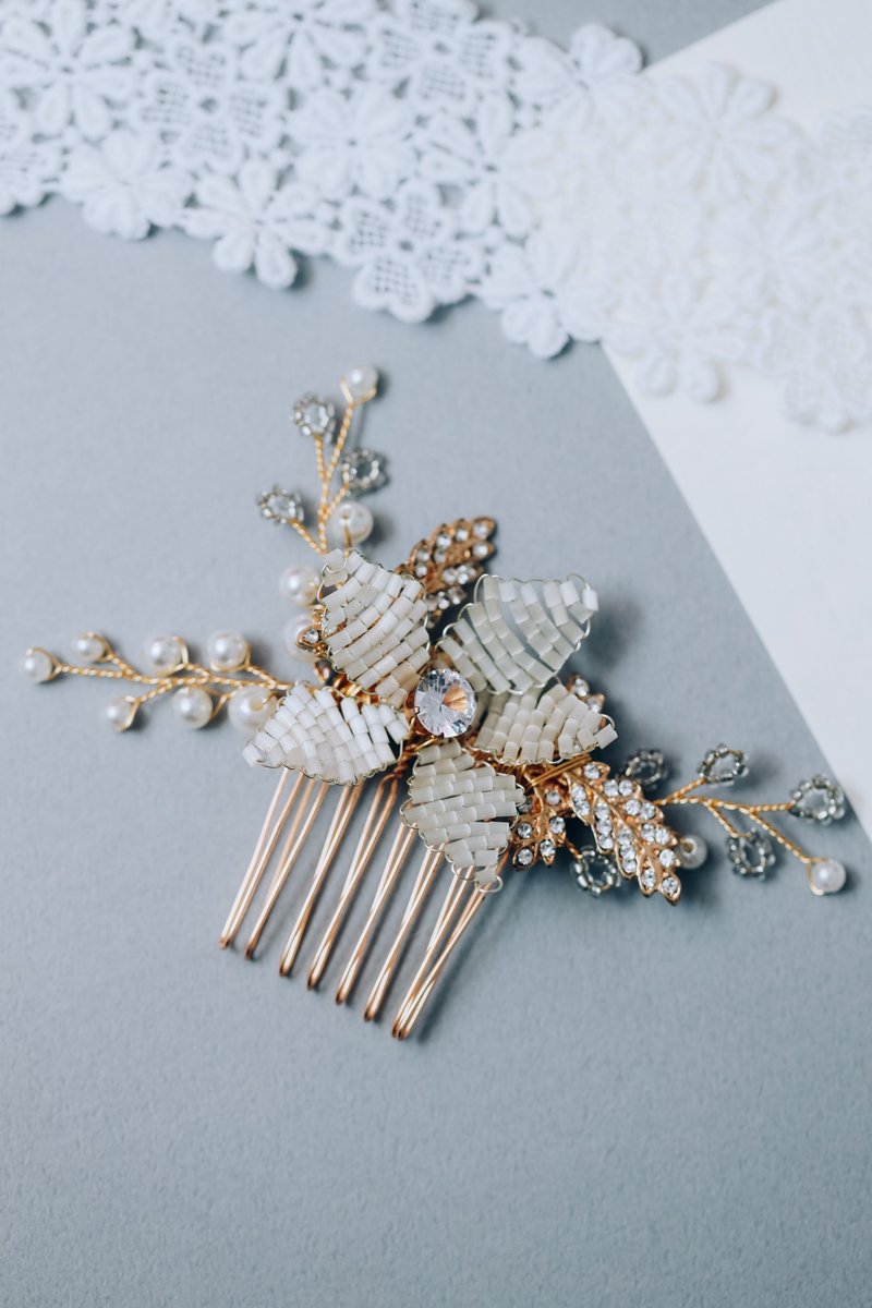 设计款手工 珍珠水钻绕线发梳发饰 现货 - 发饰 - 宝石 银色