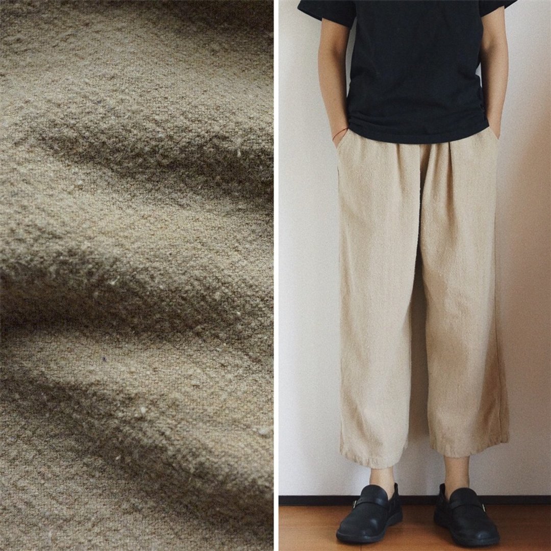 卡其原色疙瘩綢 柞蠶絲真絲 柔軟舒適 百搭休閒直筒長褲 - 女装长裤 - 丝．绢 卡其色