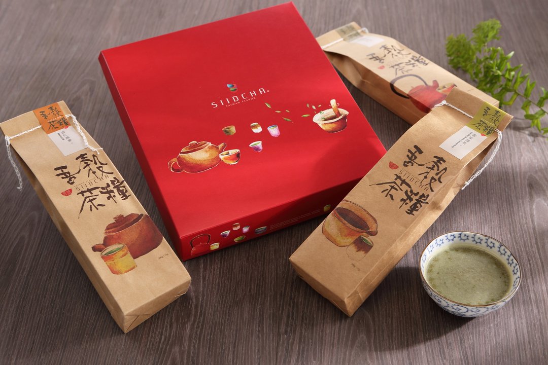 茶叶文创伴手礼 台湾特色礼品推荐-三入擂茶礼盒 附提袋 - 谷物麦片 - 其他材质 红色