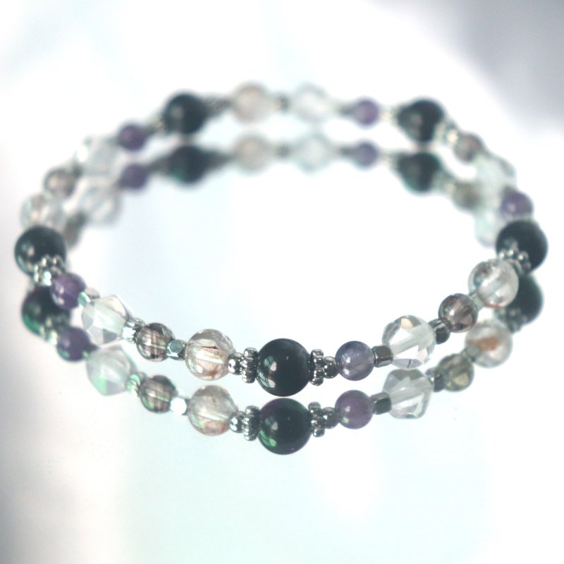 黑曜石 - 黑金超七 - 白水晶 - 紫水晶 - 财运加分/远离小人 - 手链/手环 - 水晶 多色