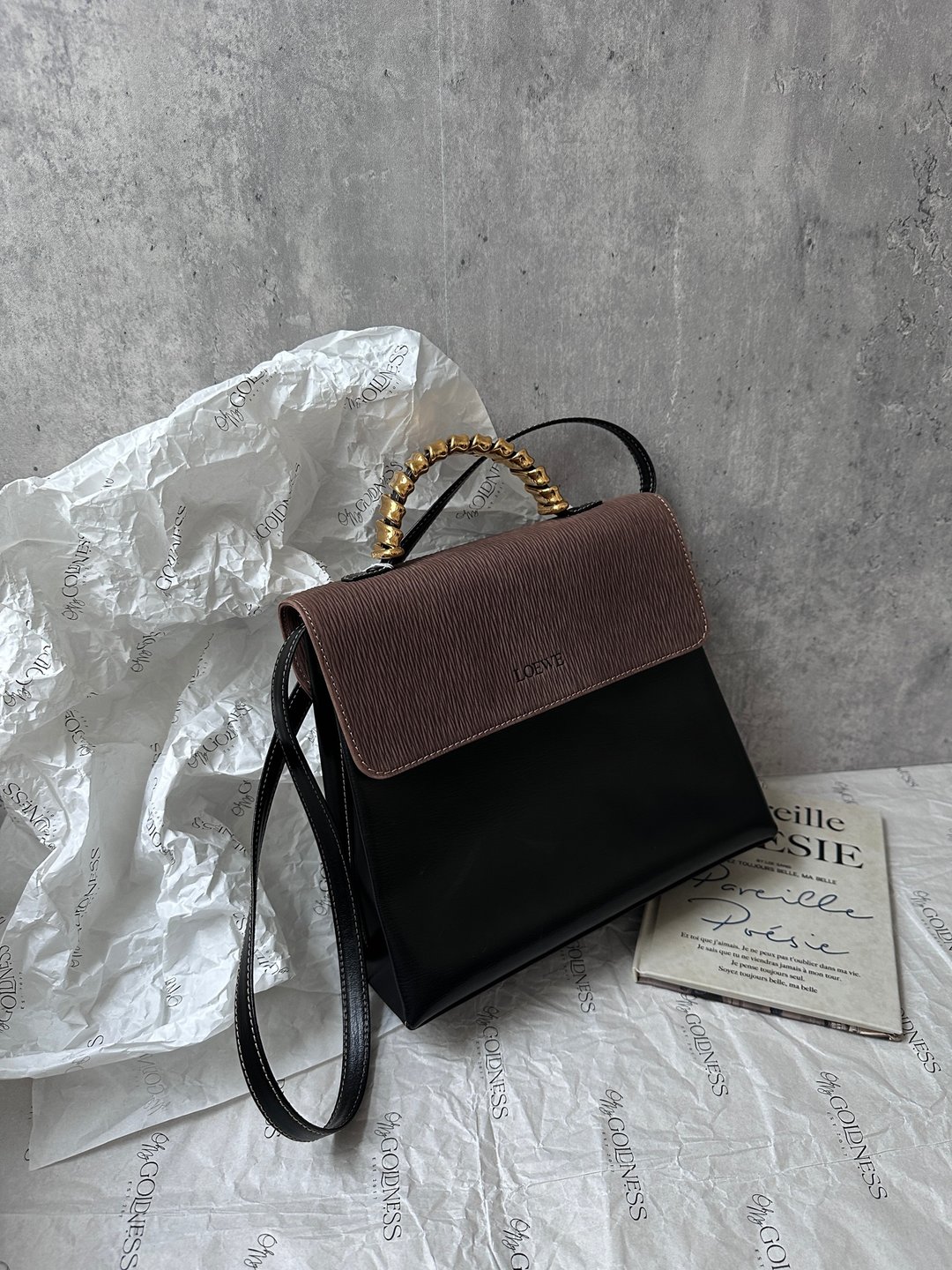中古包 Loewe 罗意威 Velazquez 蛇骨 Kelly 方包 - 手提包/手提袋 - 真皮 黑色