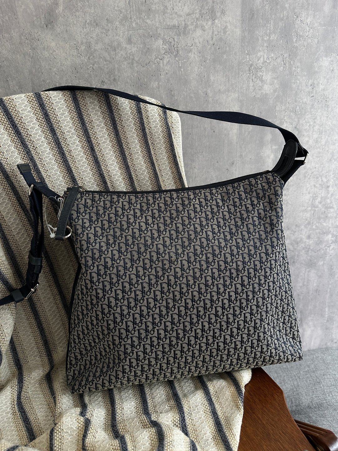 中古包 DIOR 迪奥蓝色 Oblique Monogram 帆布肩背包 - 手提包/手提袋 - 棉 蓝色