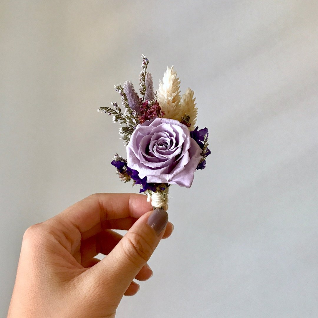 薰衣紫_不凋花胸花_混干燥花 - 胸针 - 植物．花 紫色