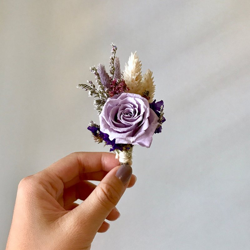 薰衣紫_不凋花胸花_混干燥花 - 胸针 - 植物．花 紫色