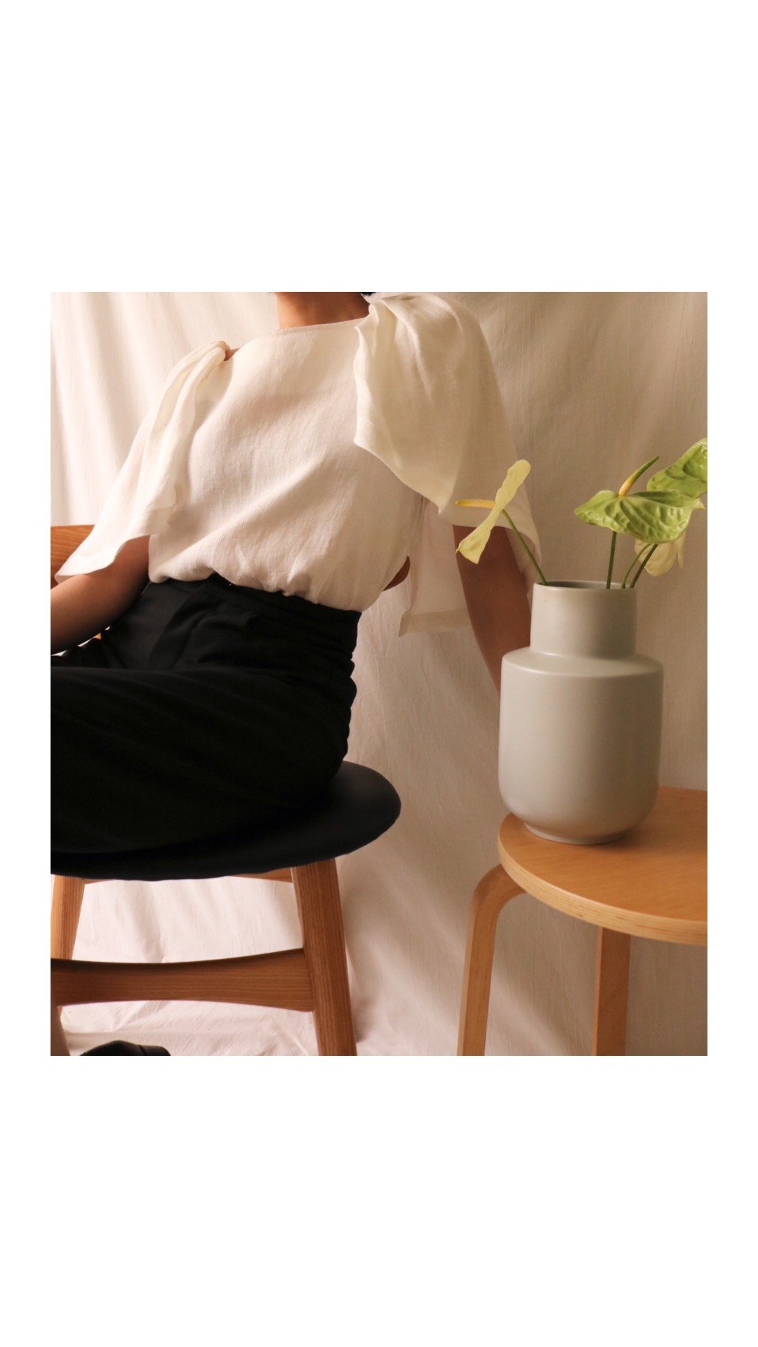 Camille Blouse 宽松伞状船型领特殊袖剪裁棉麻上衣 - 女装衬衫 - 棉 白色