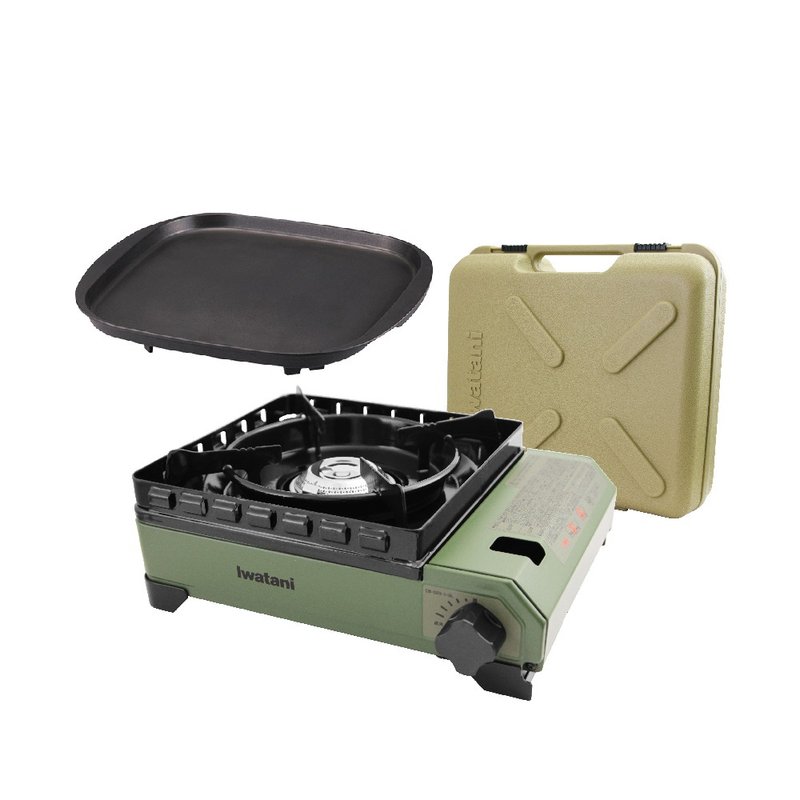 【Iwatani岩谷】户外防风绿武士磁式瓦斯炉3.3kW-附收纳盒&方烤盘 - 露营用品 - 其他材质 绿色
