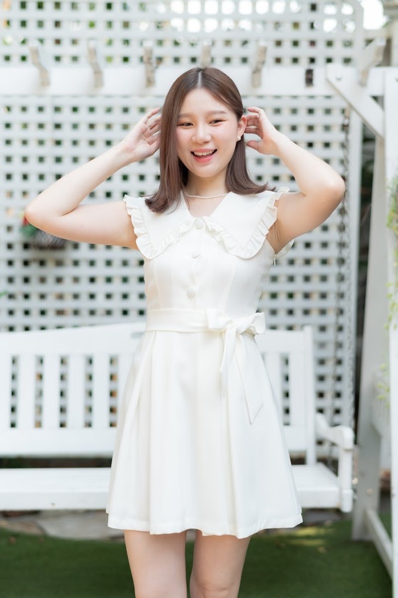 Julieta dress white wedding dress prom princess Korean party dress big collar - 洋装/连衣裙 - 聚酯纤维 白色