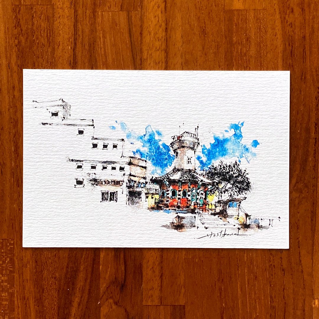 枯枝笔速写 台南景点 原台南测候所 水彩 插画 手绘明信片 - 卡片/明信片 - 纸 