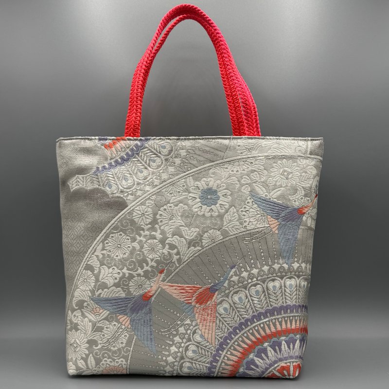 和服带腰带 obijime 手工手提包重制银粉红 - 手提包/手提袋 - 丝．绢 白色