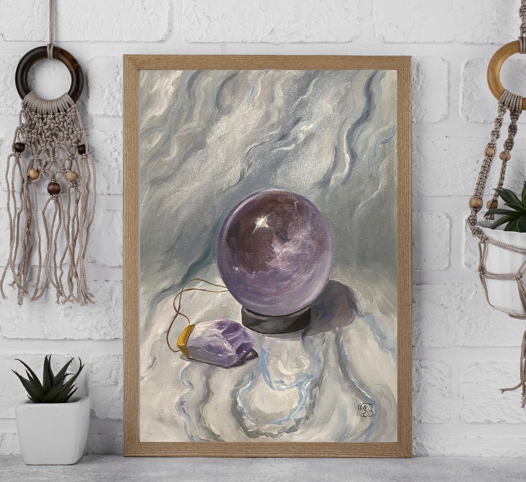 原创油画《纯魔法紫水晶静物》40 x 30 厘米 - 墙贴/壁贴 - 棉 紫色