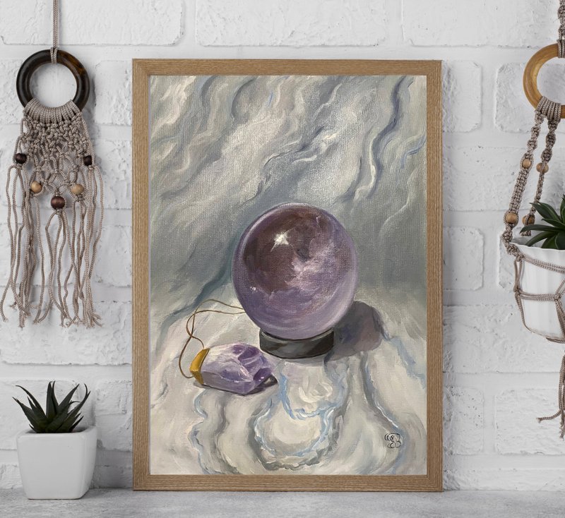 原创油画《纯魔法紫水晶静物》40 x 30 厘米 - 墙贴/壁贴 - 棉．麻 紫色