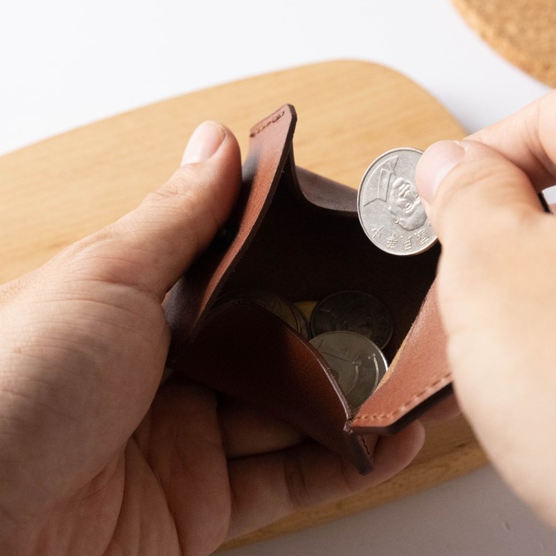 【拉玛皮革】皮革零钱包 手工缝制 随身收纳 - 零钱包 - 真皮 咖啡色