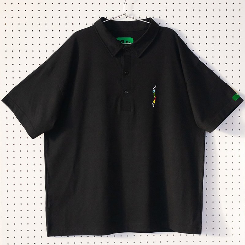 新款恐龍火柴盒短袖Polo衫 黑色T恤 寬版 男女中性 情侶款 - 女装 T 恤 - 棉．麻 黑色