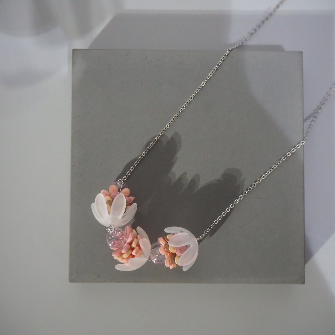 日本初桜开限定系列 | 925 纯银樱花颈錬 | SAKURA 串珠手工饰品 - 项链 - 纯银 粉红色