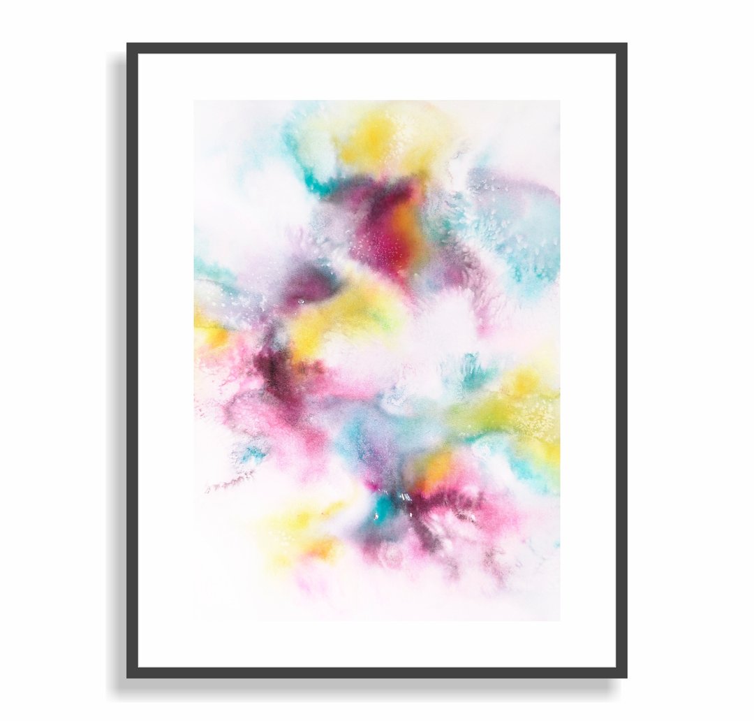 Rainbow flowers bouquet Floral original painting Watercolor colorful wall art - 墙贴/壁贴 - 纸 多色