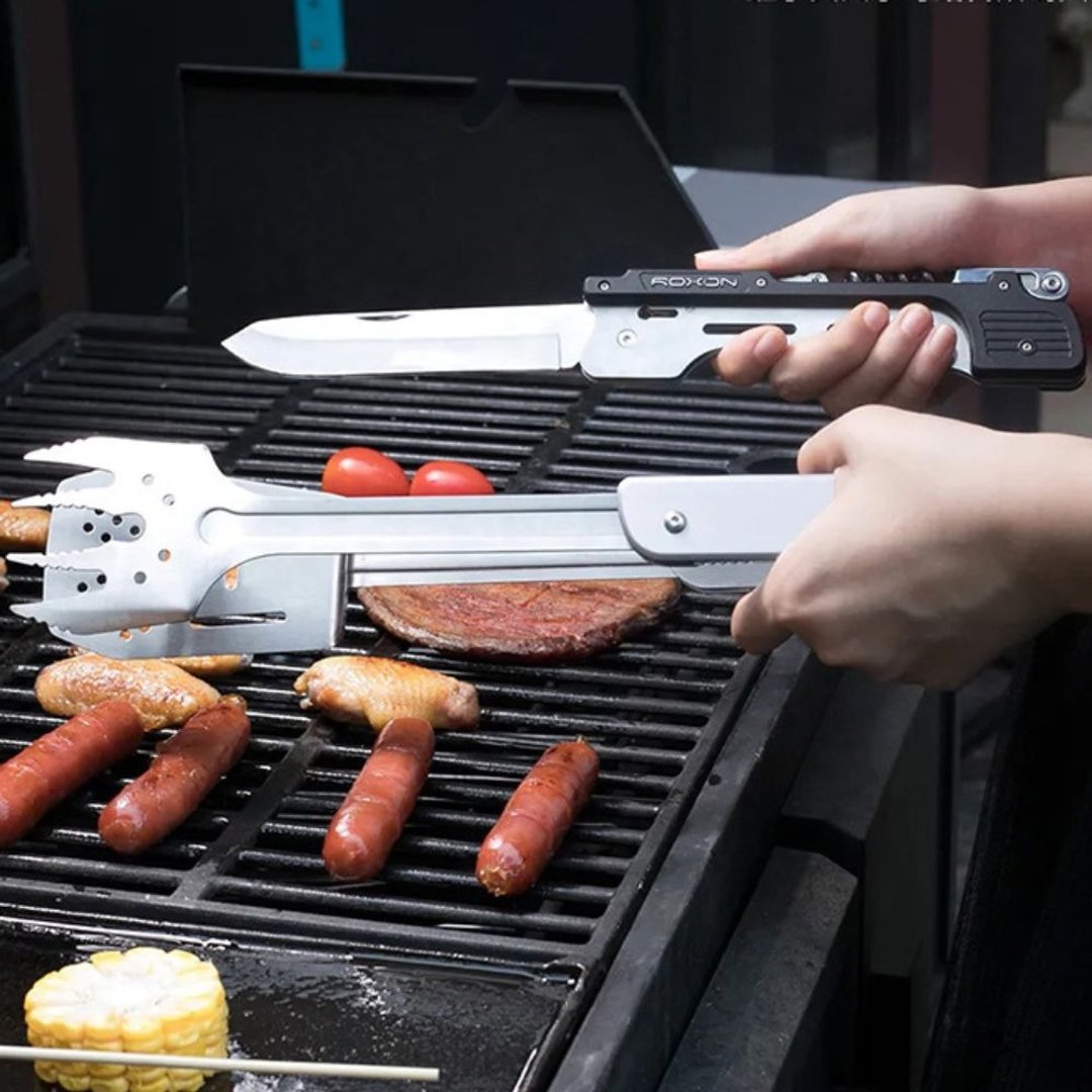 【6合1百变烧烤BBQ工具】铲/叉/夹/刀/开瓶器 不锈钢折叠收纳设计 - 厨房用具 - 不锈钢 