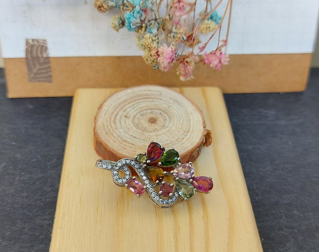 天然碧玺坠饰 - S925纯银【电气石tourmaline】 - 项链 - 宝石 多色