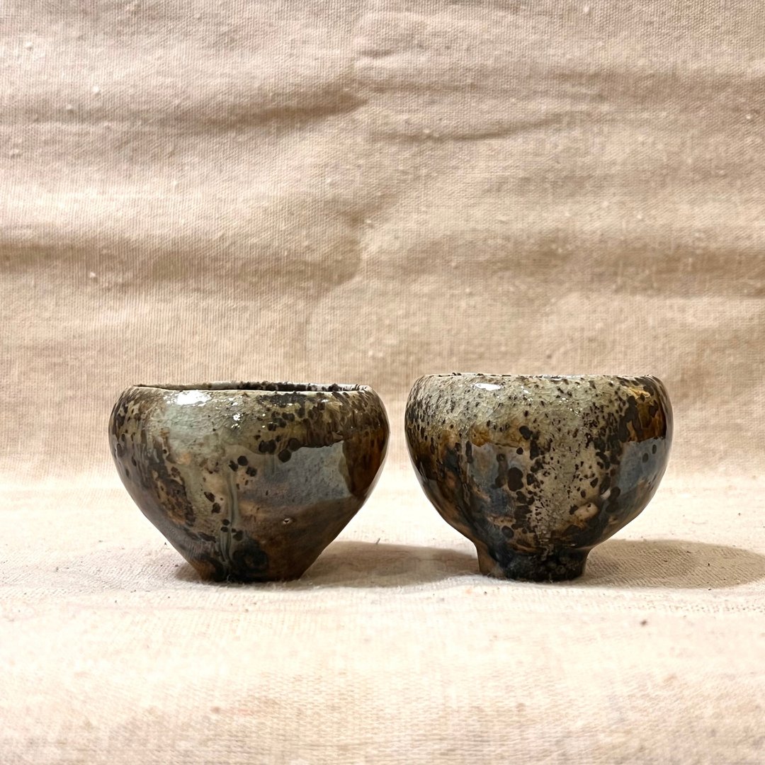 金彩落灰古朴柴烧对杯 / 一组两杯 / 小平凡手作 - 茶具/茶杯 - 陶 