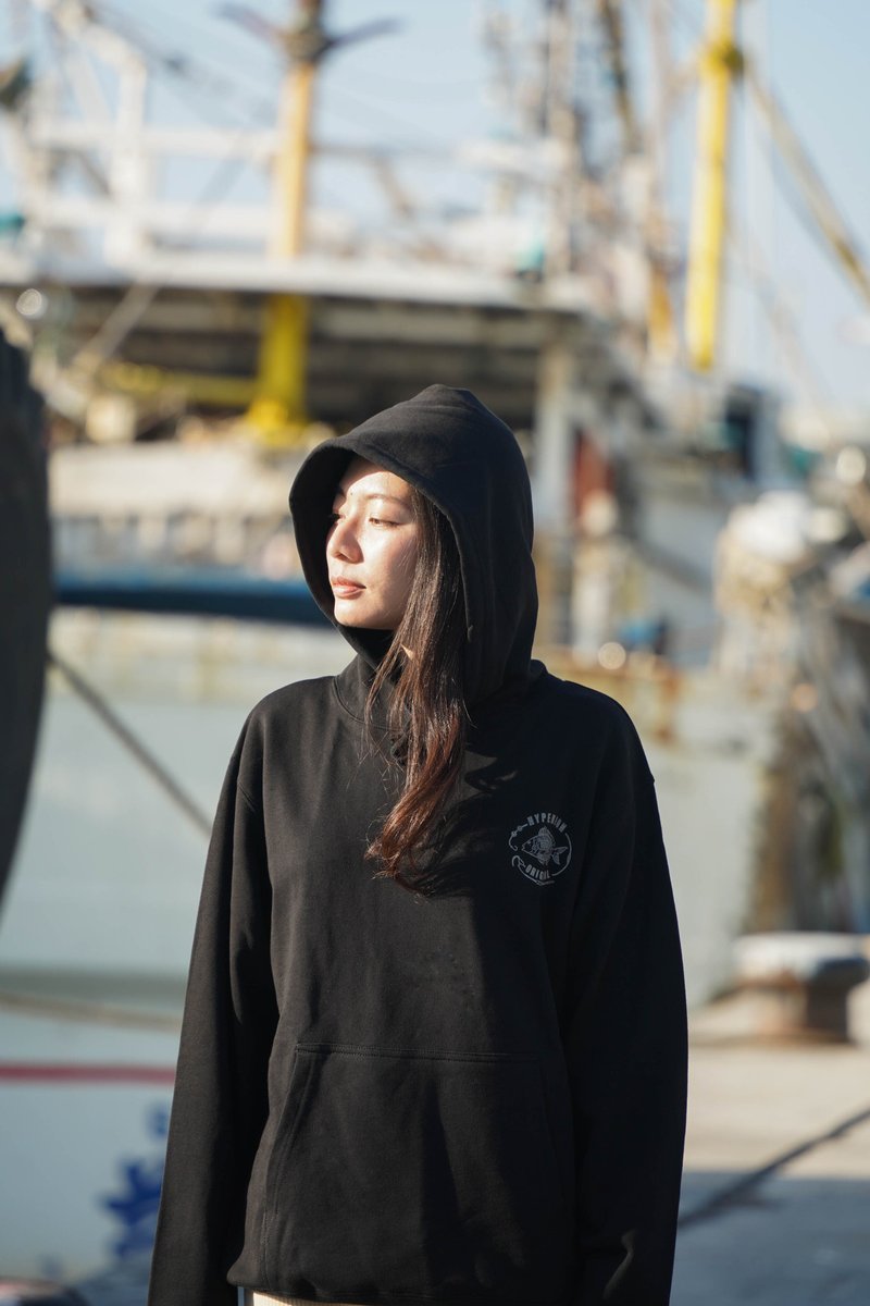 原创设计 动物百科系列 黑鲷 长袖  黑色帽踢 台湾原创设计 - 中性连帽卫衣/T 恤 - 棉．麻 黑色