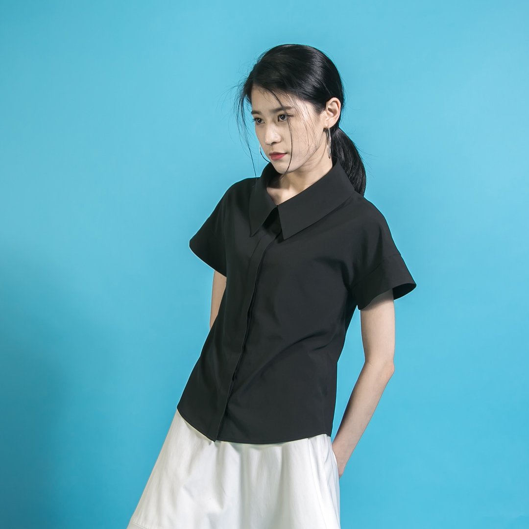 SU:MI said Philosopher_哲学家宽袖衬衫_6SF020_黑 - 女装衬衫 - 棉．麻 黑色