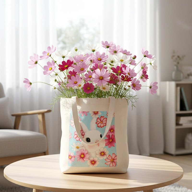 花兔帆布袋 (B款.波斯菊) - 侧背包/斜挎包 - 棉．麻 