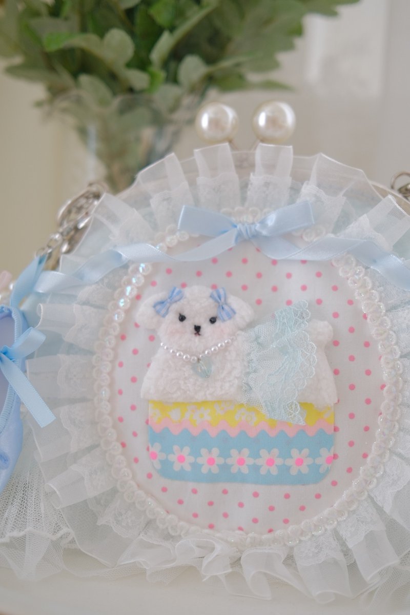 芭蕾小狗口金包 - 侧背包/斜挎包 - 棉．麻 蓝色