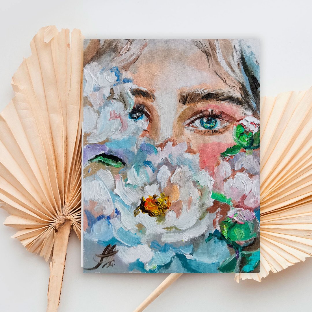 画布上的脸部绘画迷你油画牡丹艺术品 - 墙贴/壁贴 - 其他材质 透明