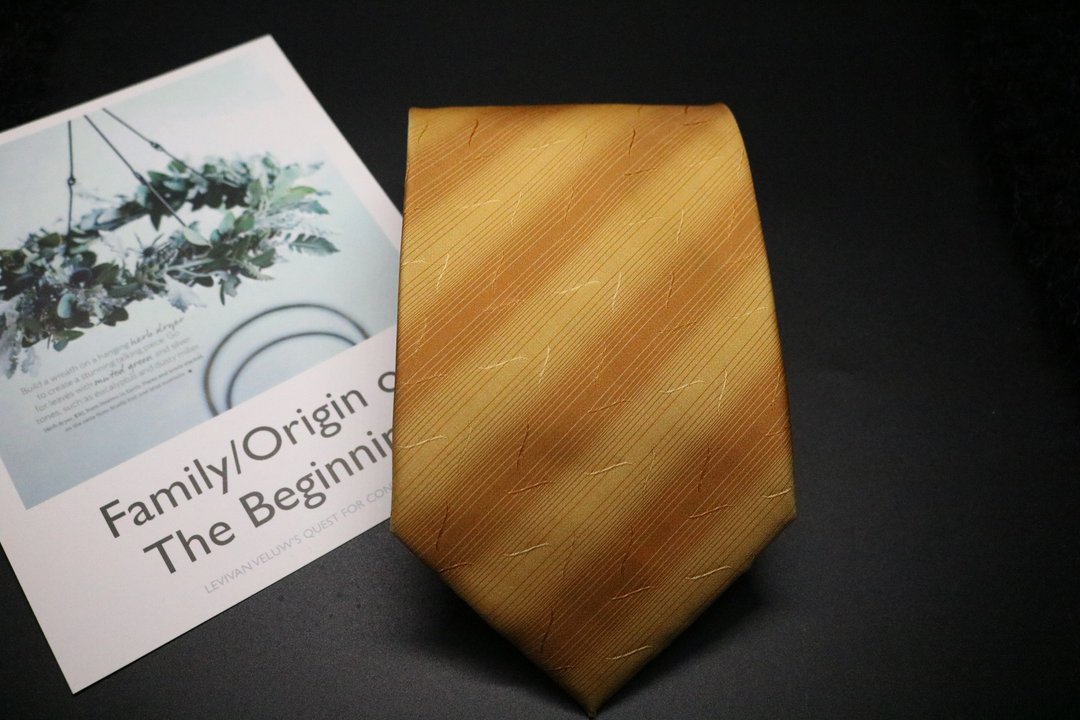 黄色真丝细条交错领带/商务正装简约款式 - 领带/领带夹 - 丝．绢 黄色