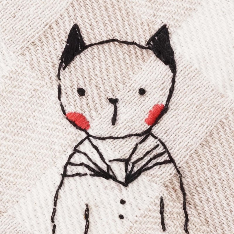纯手工刺绣方巾、手帕-水手羞羞猫 - 手帕/方巾 - 棉．麻 
