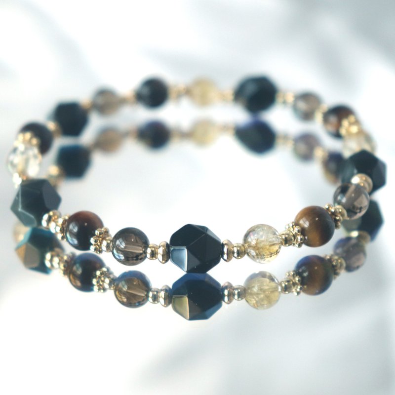 黑曜石 - 黄水晶 - 茶晶 - 虎眼石 - 招财 - 防小人 - 水晶手链 - 手链/手环 - 水晶 多色