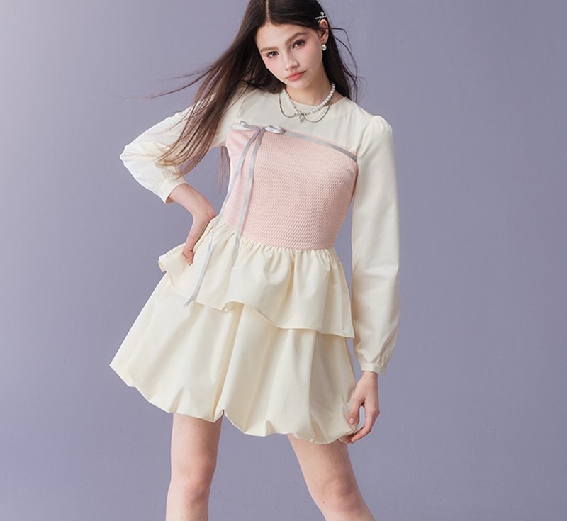 法式优雅 米藕粉芭蕾收腰a字蓬蓬蛋糕连衣裙 - 洋装/连衣裙 - 其他材质 粉红色