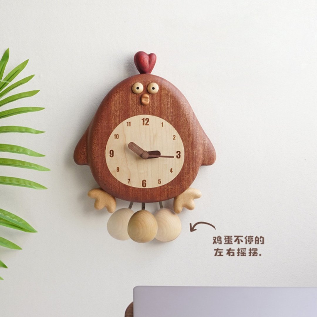 咕咕鸡挂钟实木摆钟可爱客厅墙面装饰原木风创意儿童房时钟 - 时钟/闹钟 - 木头 