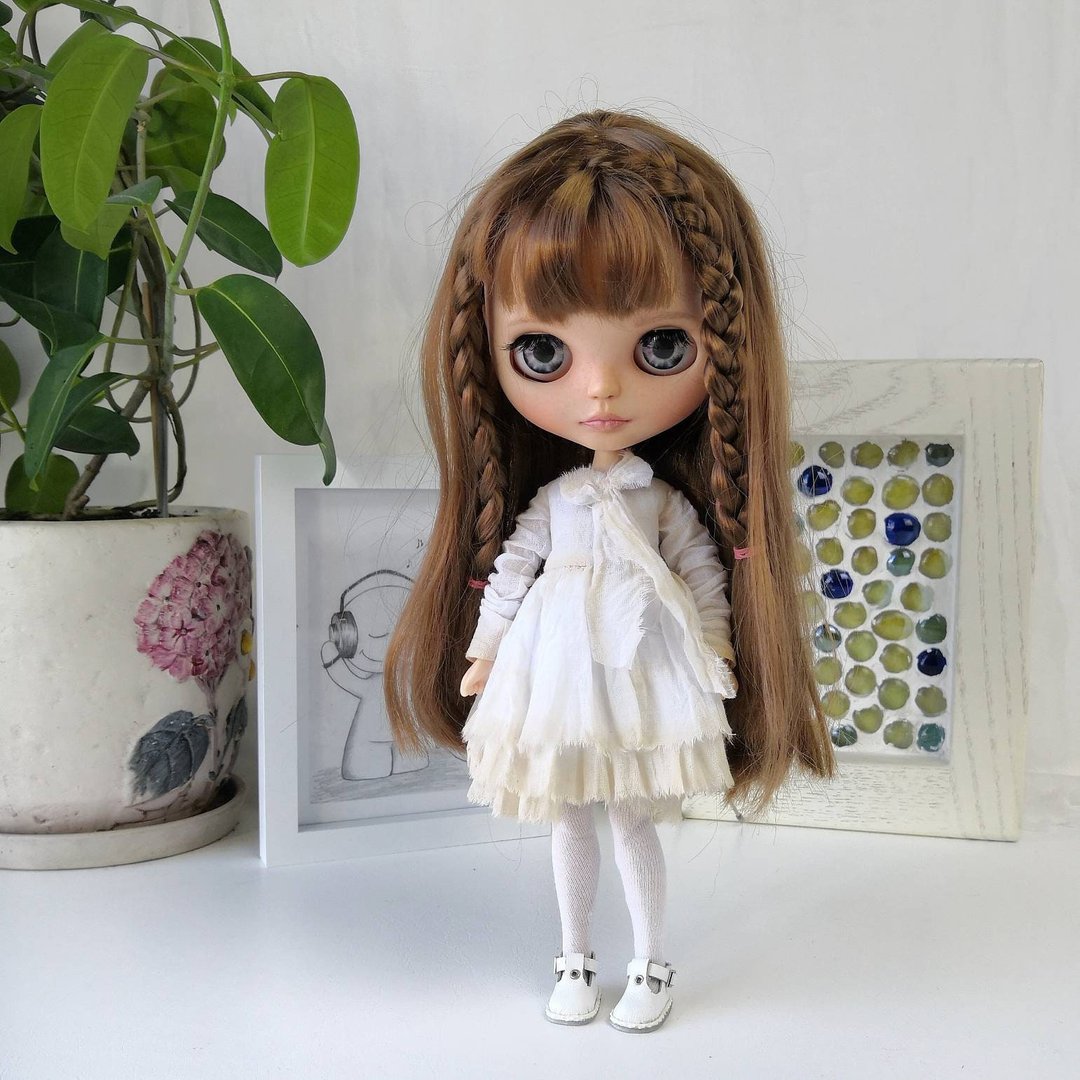Blythe cute white dress. Vintage dress Blythe doll. - 玩偶/公仔 - 棉．麻 