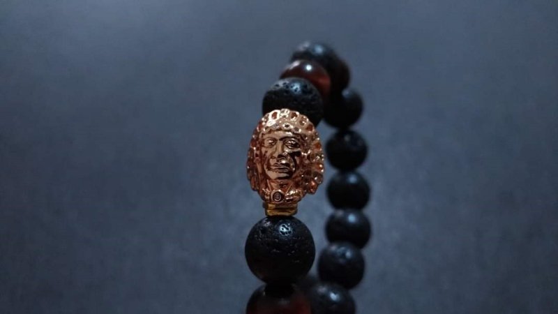 (天然石水晶手链)(印地安酋长)红虎眼石x黑火 - 手链/手环 - 水晶 黑色