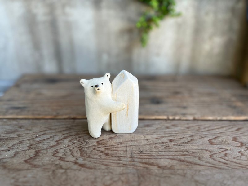 青年北极熊与冰1 - 摆饰 - 陶 白色