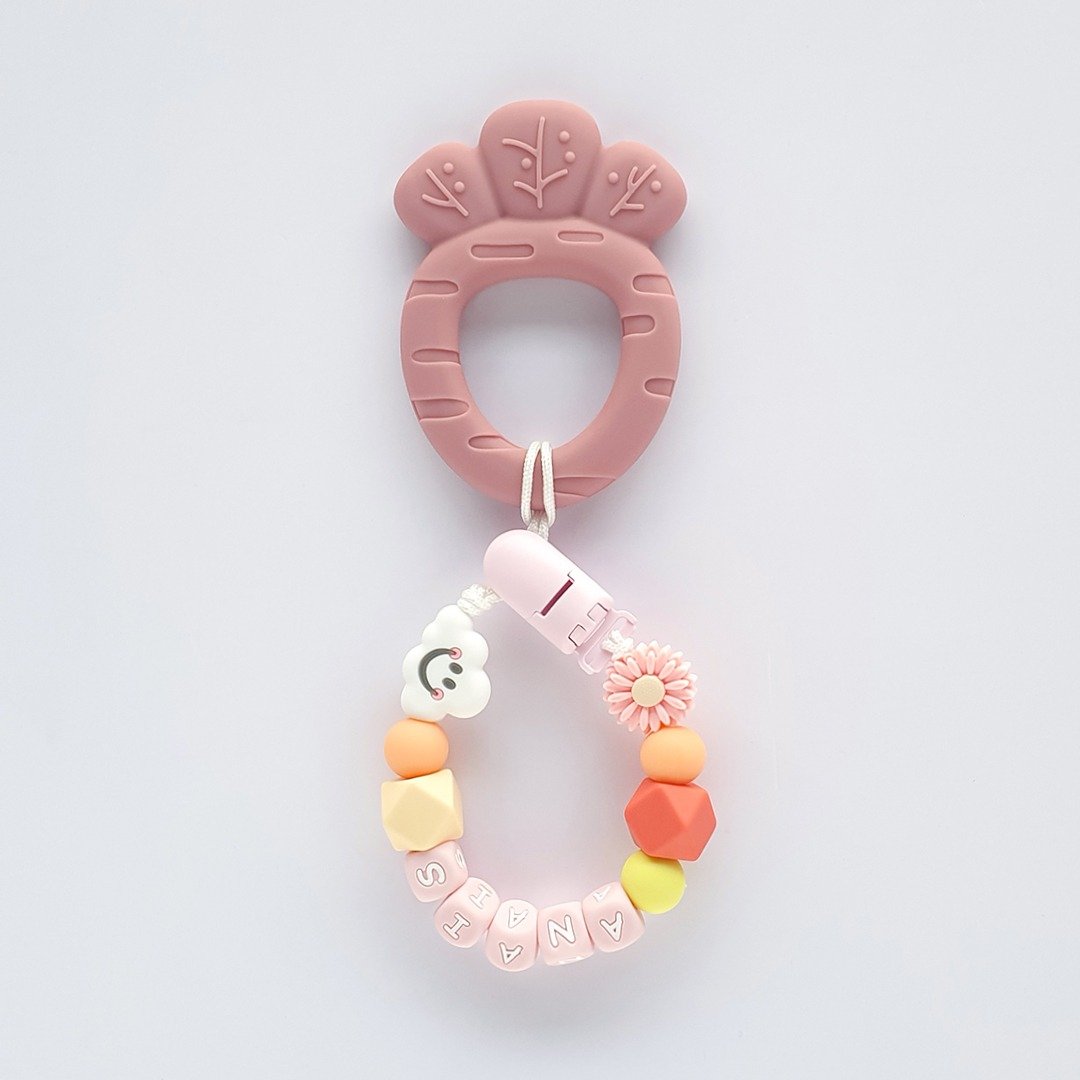 ANAIS 雏菊 白云 珊瑚红胡萝卜固齿器 / 定制化奶嘴链 - 玩具/玩偶 - 其他材质 多色