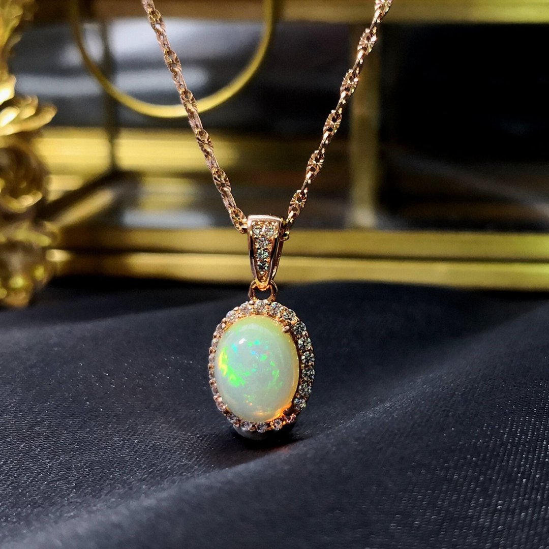 Opal 欧泊 蛋白石项链 油彩丰富 纯银 玫瑰金 古典设计款 礼物 - 项链 - 纯银 多色