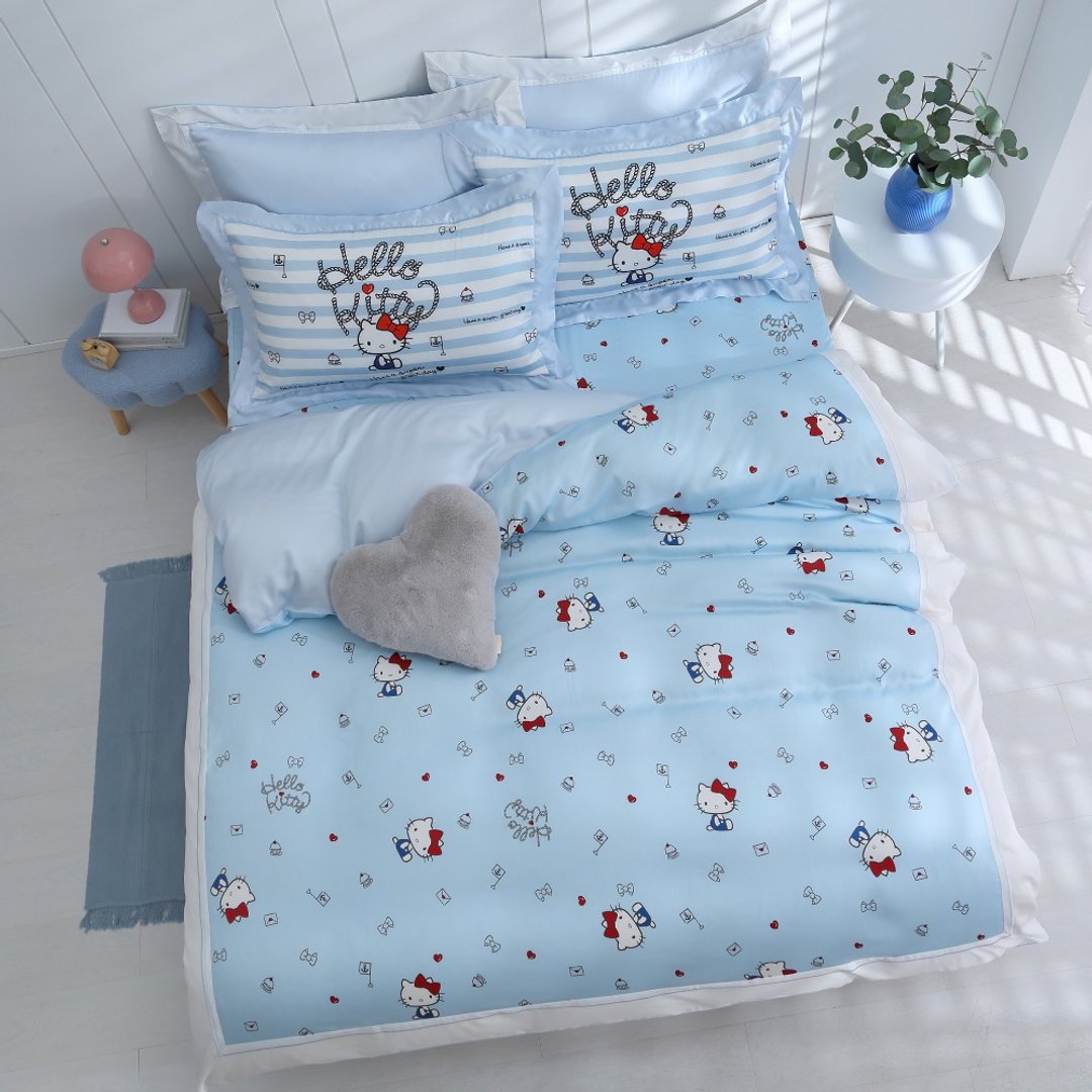 Hello Kitty-莱赛尔天丝-床包被套组- 海洋甜心-蓝-满版-正版授权 - 寝具 - 丝．绢 
