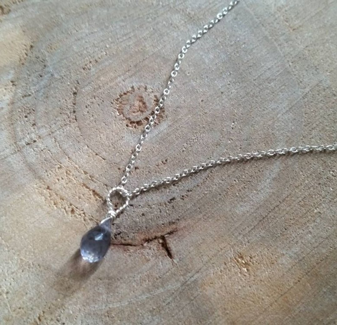 约6/7MM - 堇青石简约 纯银锁骨链 (链条为1mm粗) 6/7MM Cordierite 925 silver necklace - 锁骨链 - 宝石 紫色