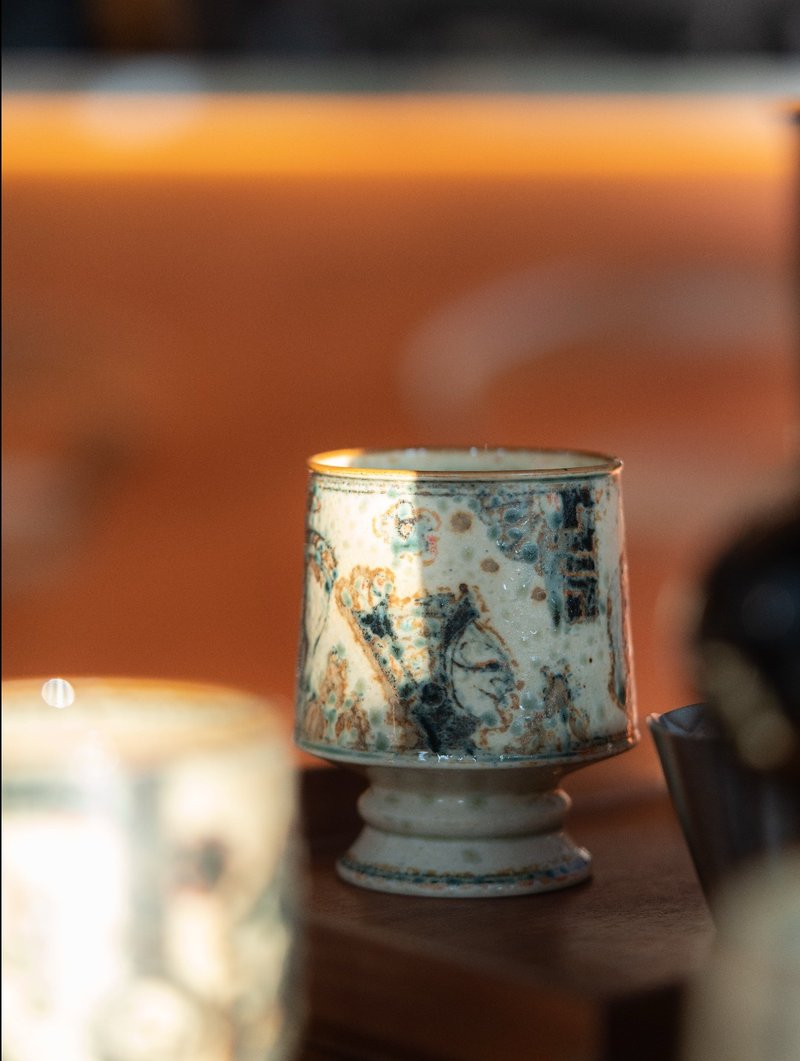 景德镇手绘青花瓷 中国传统皮影戏纹样 新款高足杯 茶盘 - 茶具/茶杯 - 陶 蓝色