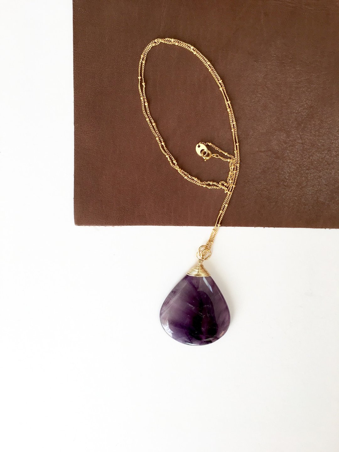 Amethyst Necklace brass chain - 项链 - 石头 紫色