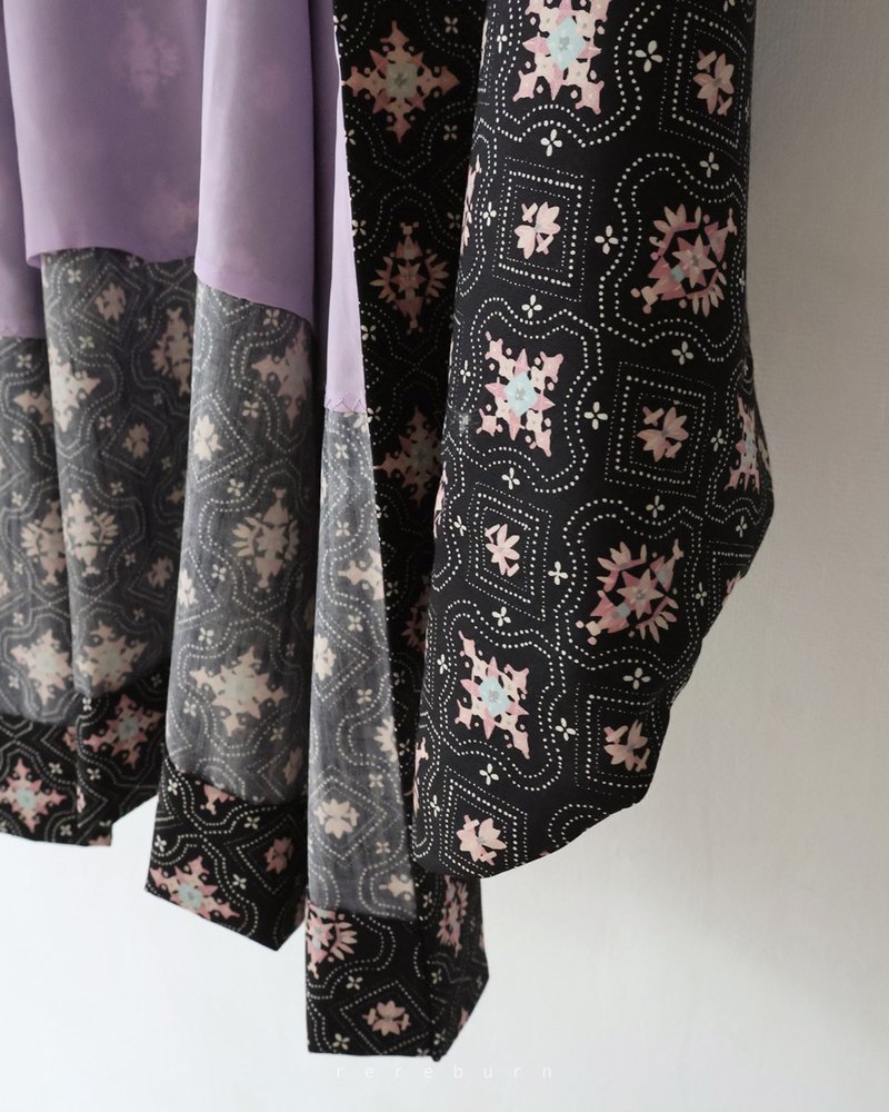 日本制和风印花黑色古着羽织和服外套 - 女装休闲/机能外套 - 聚酯纤维 黑色