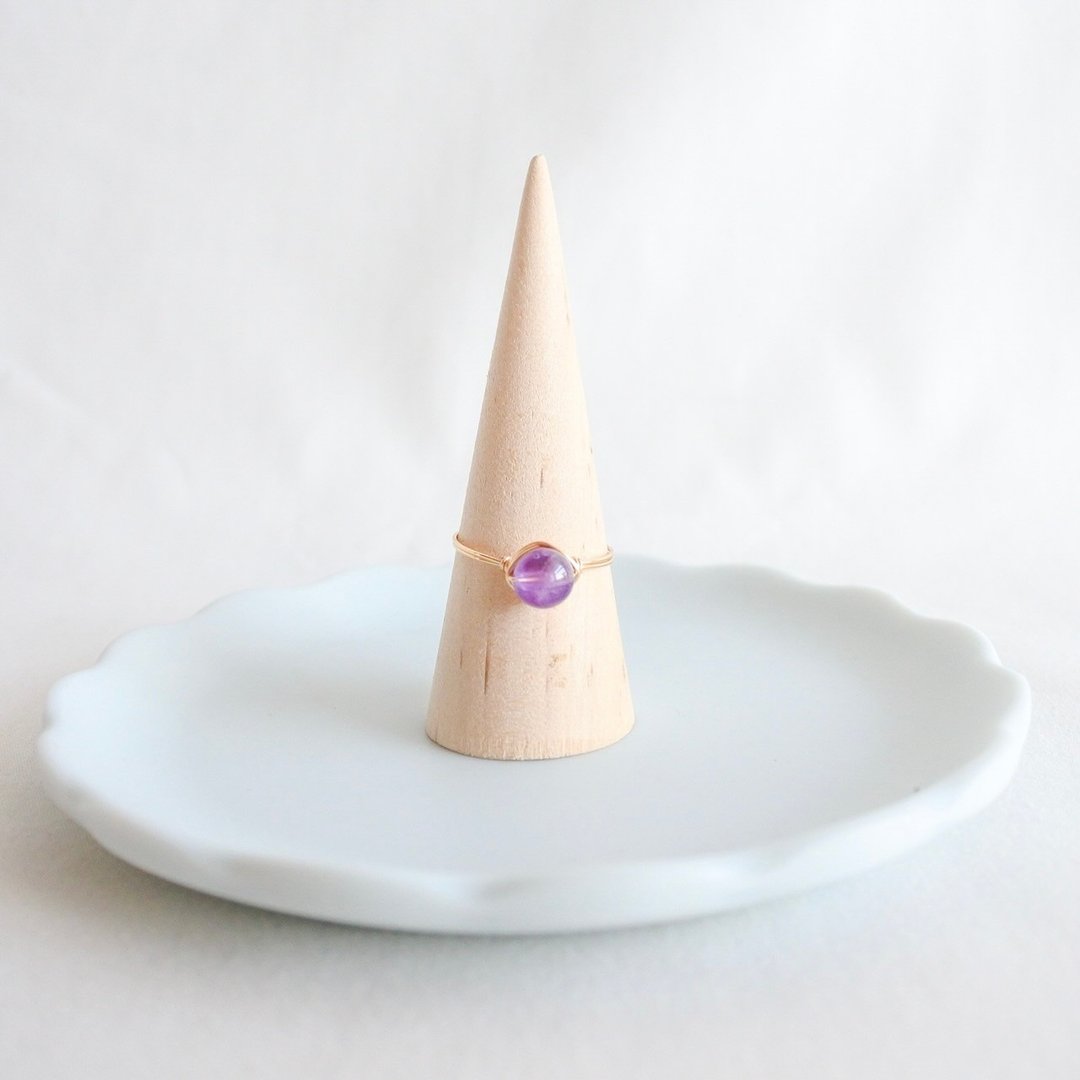 Amethyst – Petite – Gold ring – Natural Stone Ring - 戒指 - 其他金属 紫色
