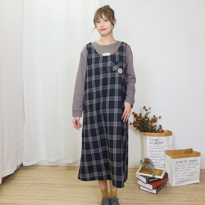 Hana Mokuba 清新背心式格纹外搭洋装 - 洋装/连衣裙 - 其他材质 