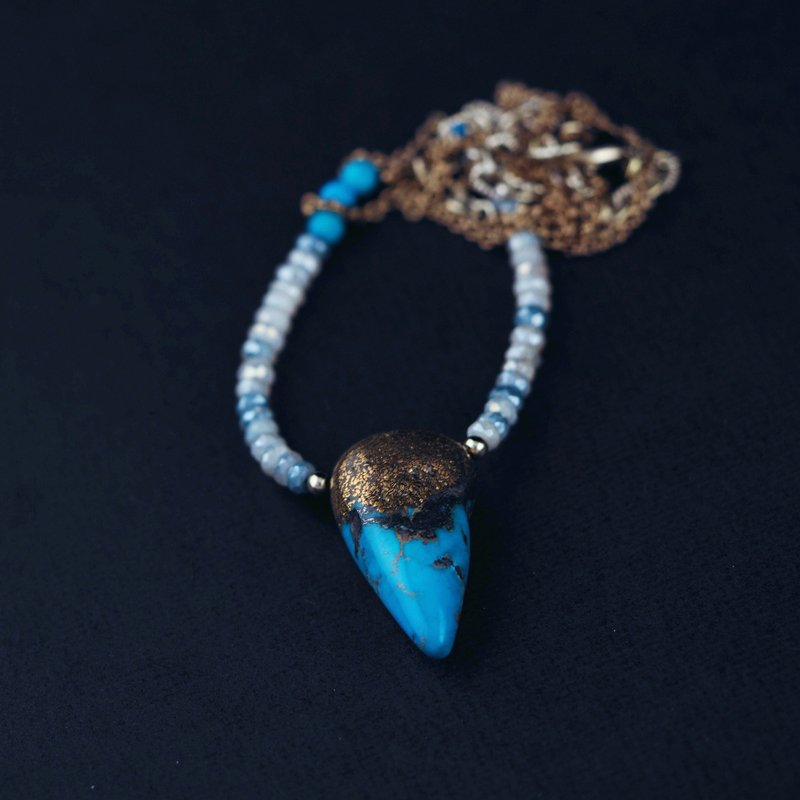 Turquoise necklace / Rustic long crystal necklace - 项链 - 宝石 蓝色