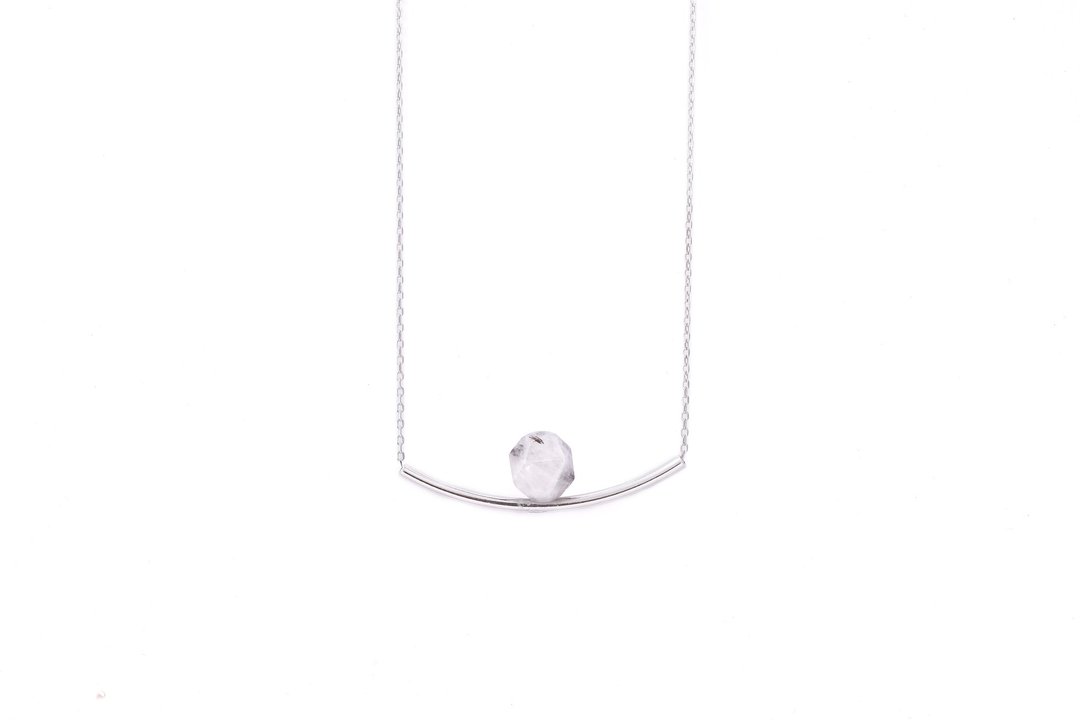【母亲节礼物】【毕业礼物】黑白发晶 S925 纯银项链项链 01 - 项链 - 水晶 银色