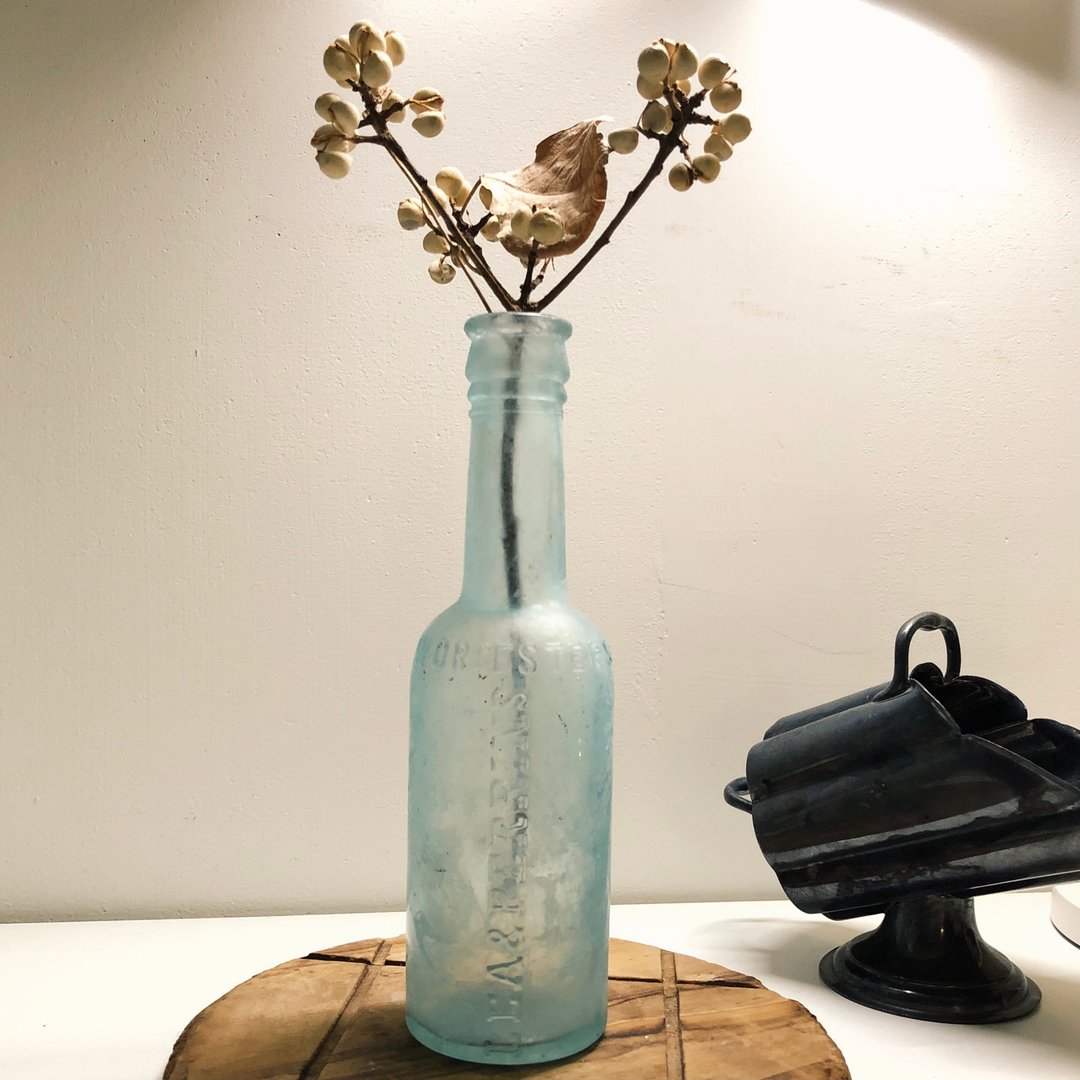 百年古董 1920s水蓝色Lea&Perrins Worcestershire Sauce 玻璃瓶 - 花瓶/陶器 - 玻璃 