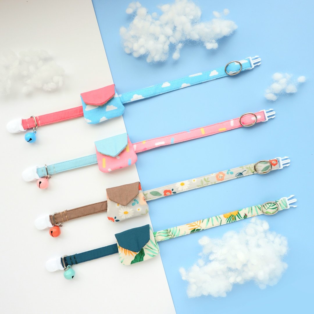 AirTag 安全项圈 Air Jai 有一个小袋子，可以容纳 AirTag 或 NutMini。 - 项圈/牵绳 - 棉 多色